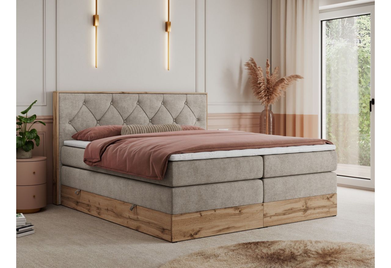 Łóżko kontynentalne VENETO KING 160x200 - Matana 17 - beżowy - OUTLETU