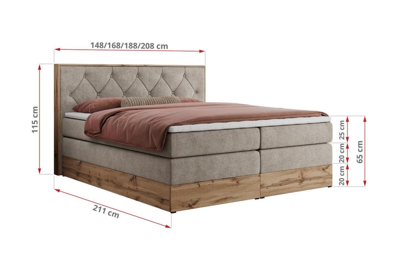 Łóżko kontynentalne VENETO KING 160x200 - Matana 17 - beżowy - OUTLETU