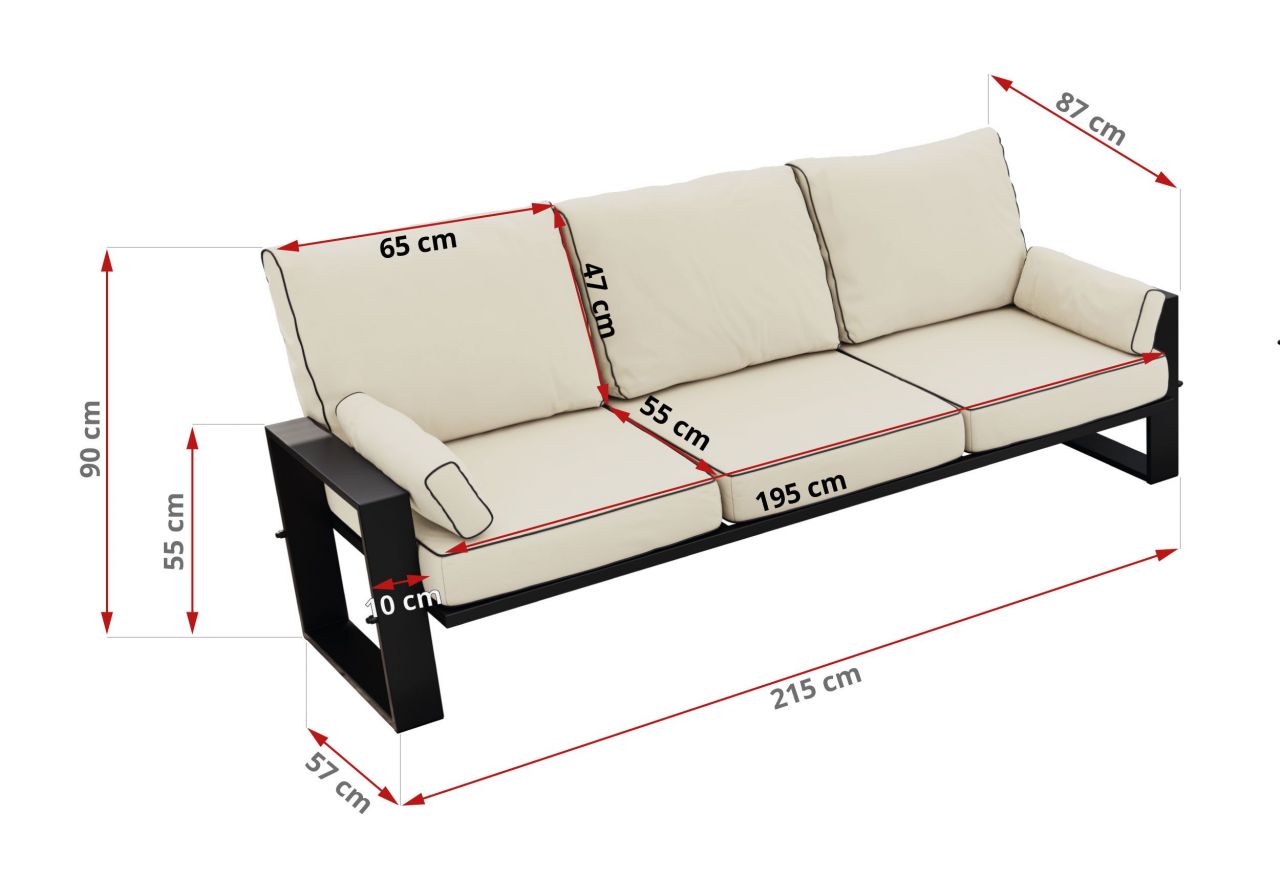 Metalowa sofa ogrodowa ELBA S3 - beżowy