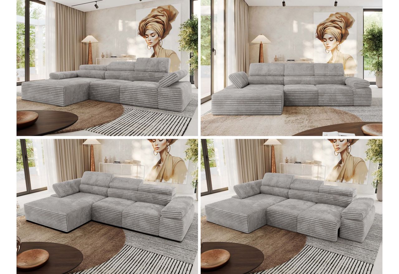 Narożnik z elektrycznym sterowaniem RILASSO L - Tilia 86 - szary - OUTLET