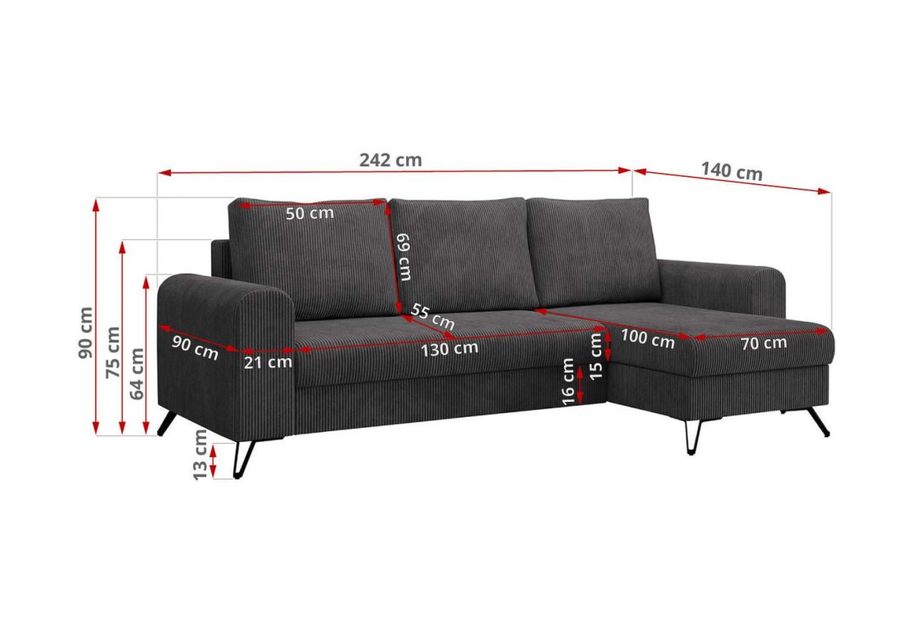 Narożnik HUGO L - Lincoln 90 - szary - OUTLETU