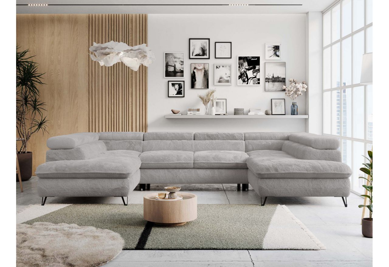 Narożnik PETER U - uniwersalny - jasnoszary, plusz