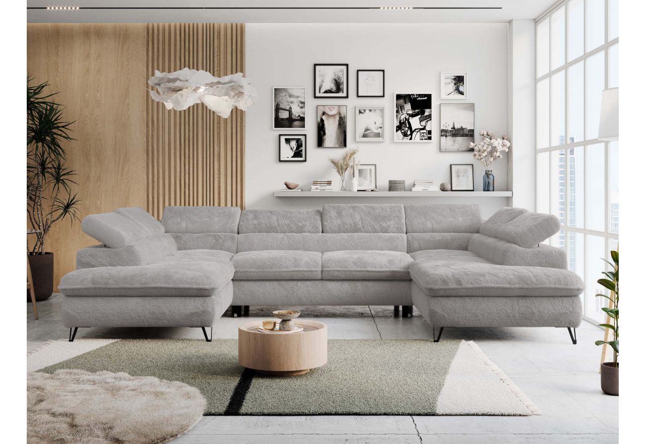 Narożnik PETER U - uniwersalny - jasnoszary, plusz