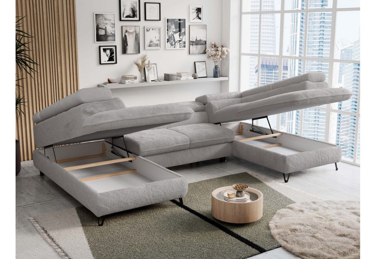 Narożnik PETER U - uniwersalny - jasnoszary, plusz