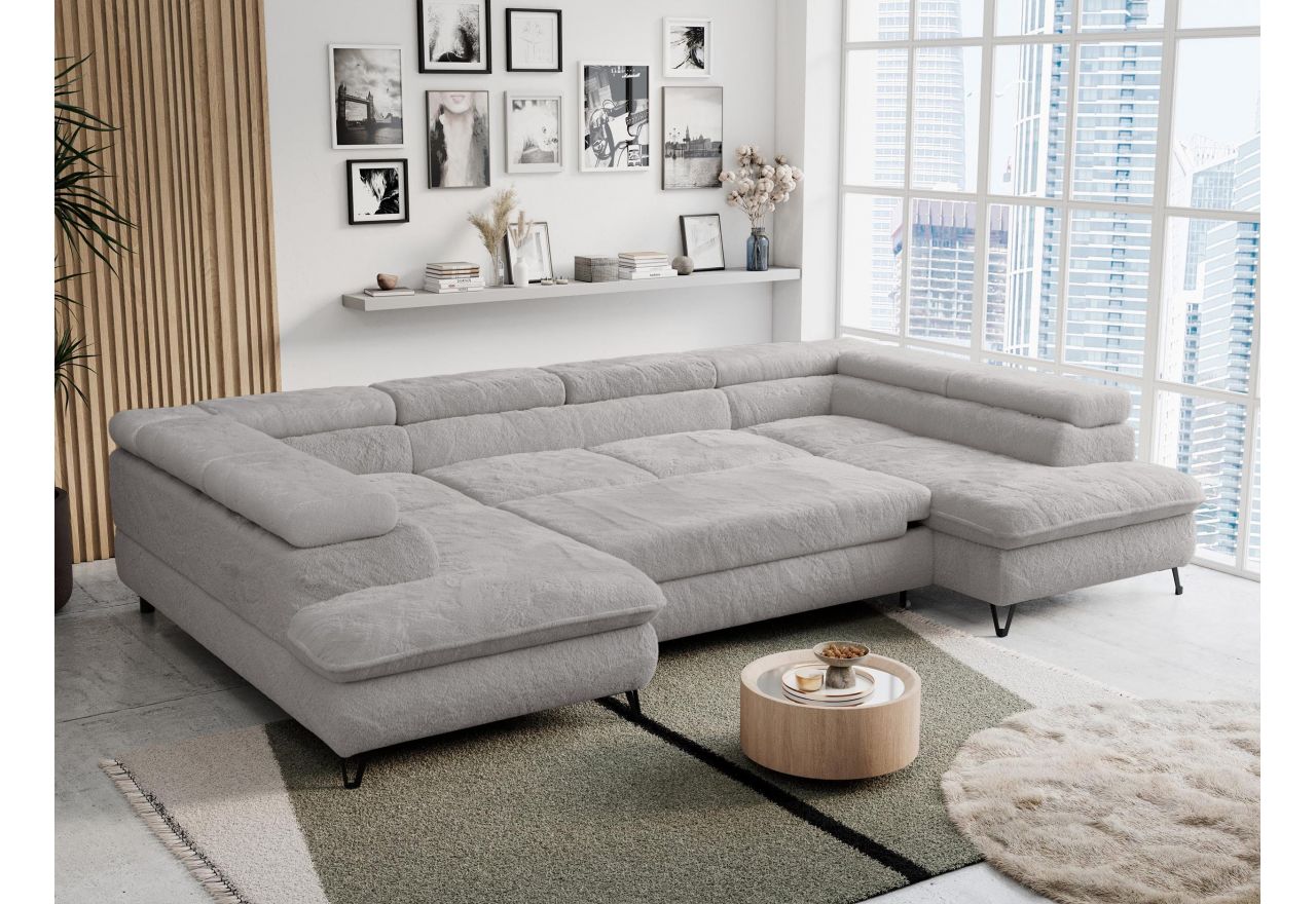 Narożnik PETER U - uniwersalny - jasnoszary, plusz