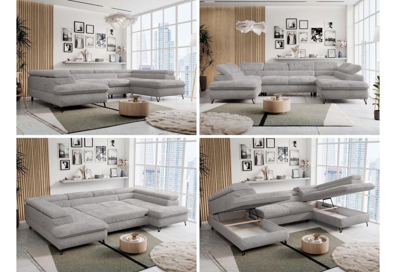 Narożnik PETER U - uniwersalny - jasnoszary, plusz