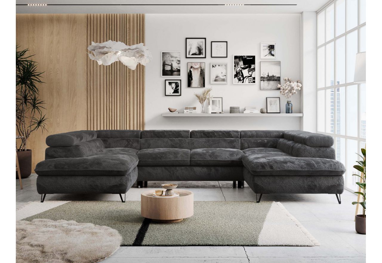 Narożnik PETER U - uniwersalny - ciemnoszary, plusz