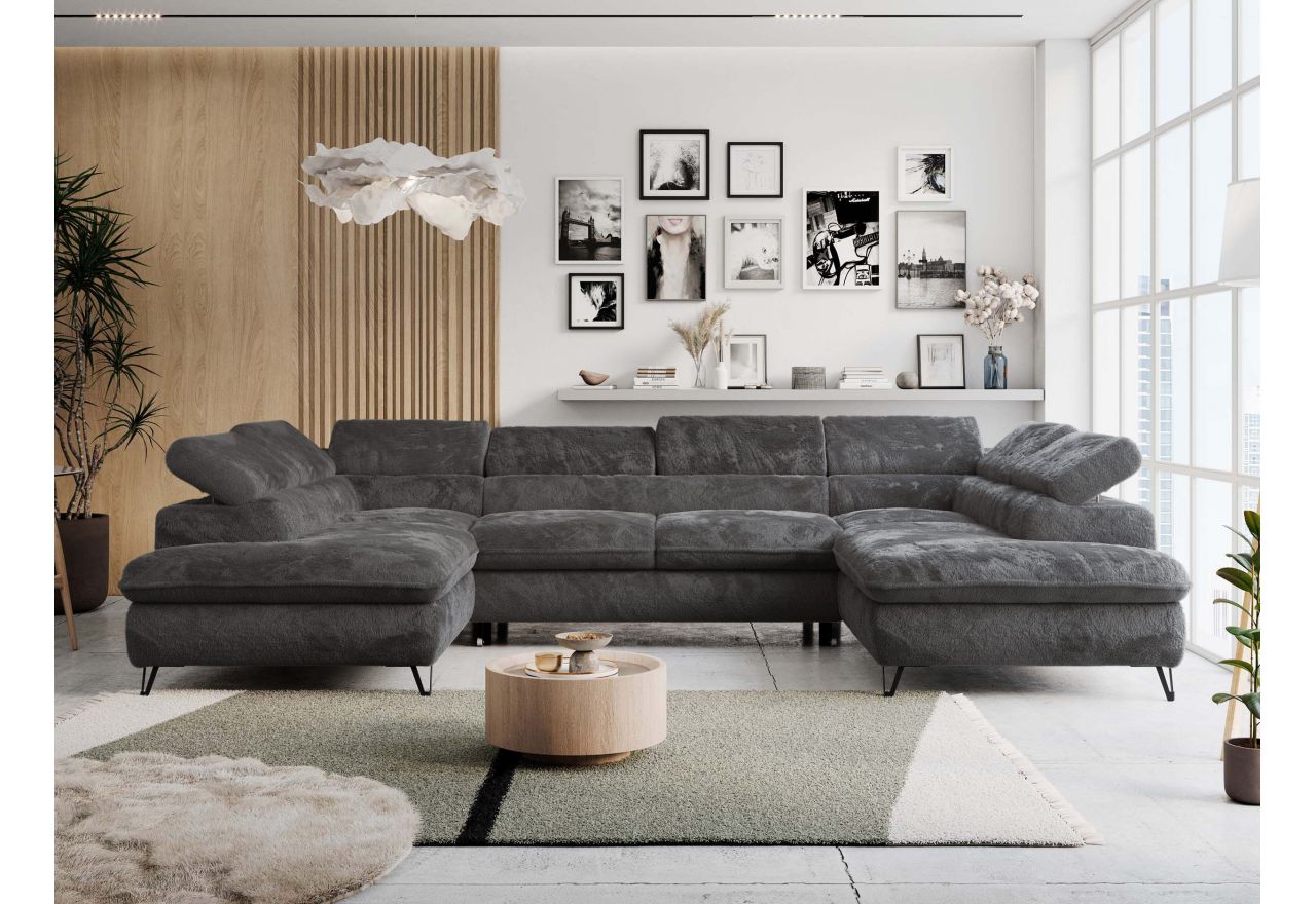 Narożnik PETER U - uniwersalny - ciemnoszary, plusz