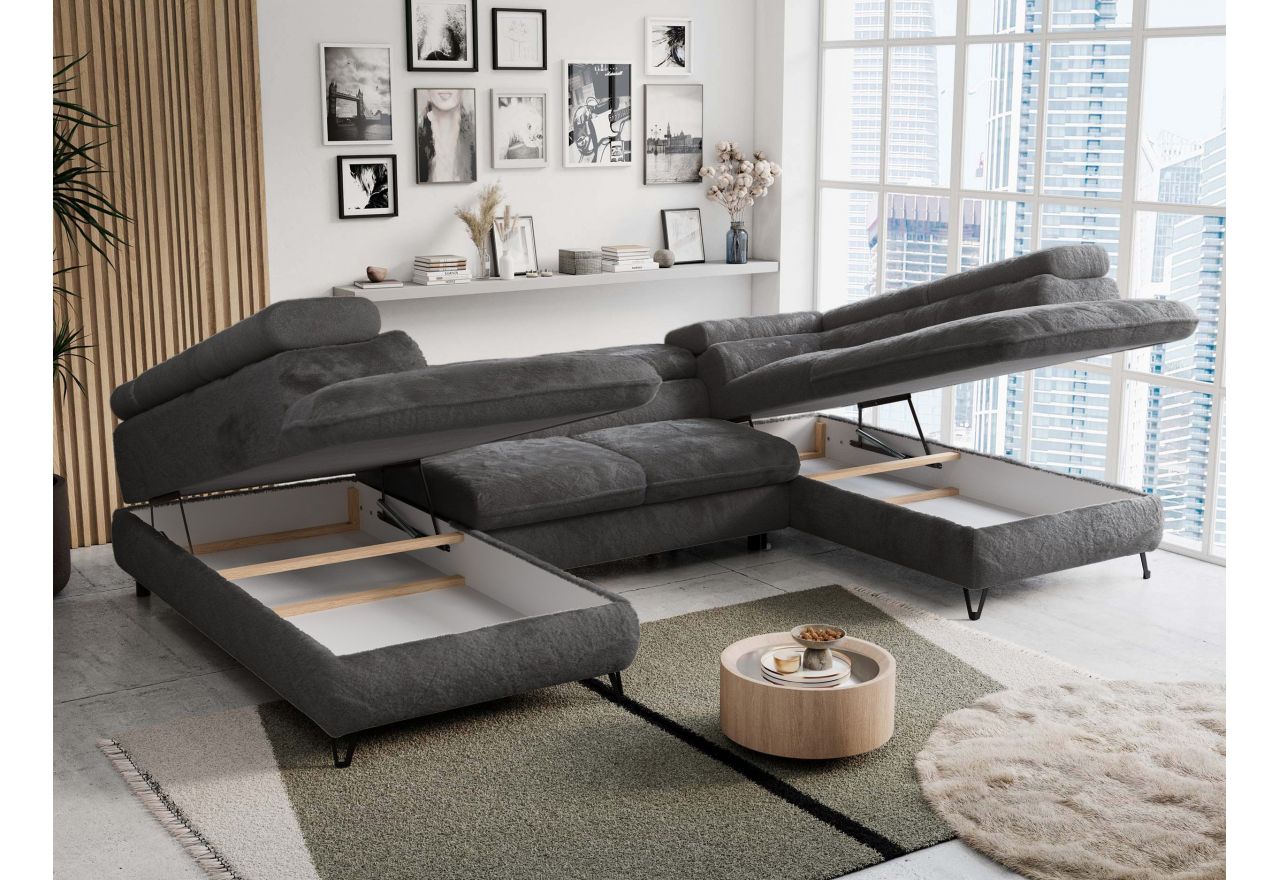 Narożnik PETER U - uniwersalny - ciemnoszary, plusz