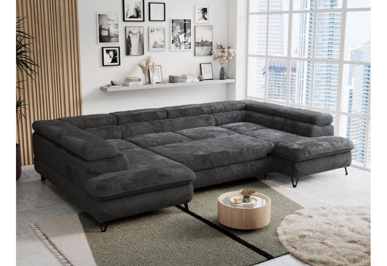 Narożnik PETER U - uniwersalny - ciemnoszary, plusz