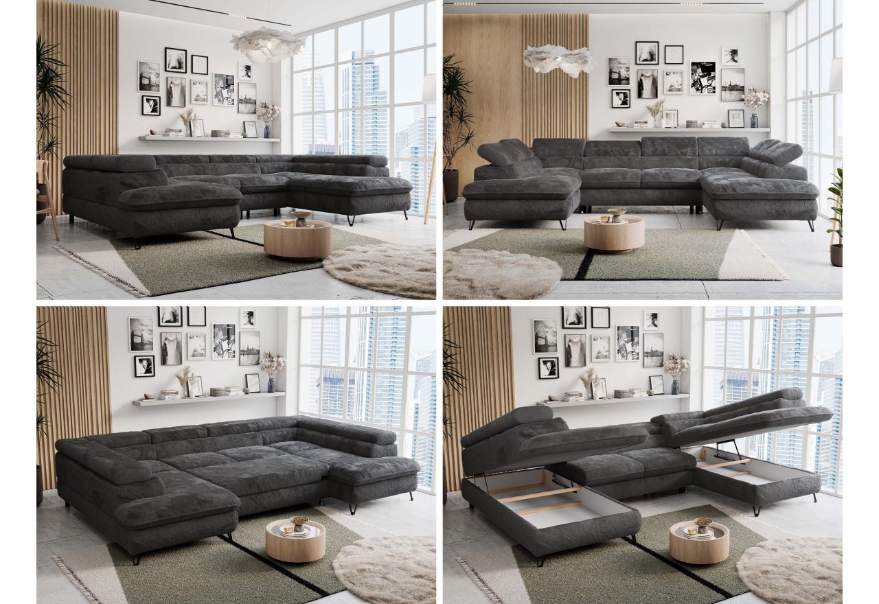 Narożnik PETER U - uniwersalny - ciemnoszary, plusz