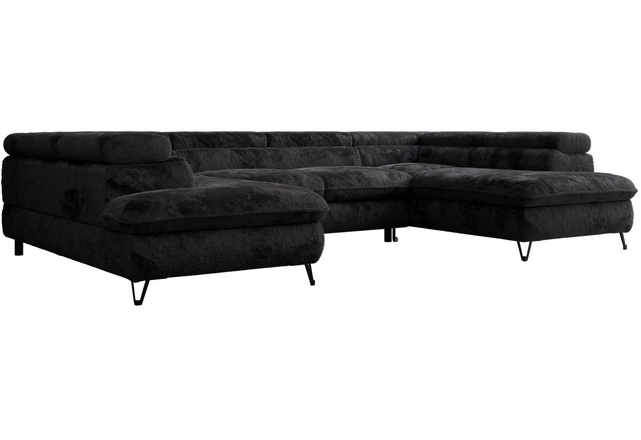 Narożnik PETER U - uniwersalny - czarny, plusz