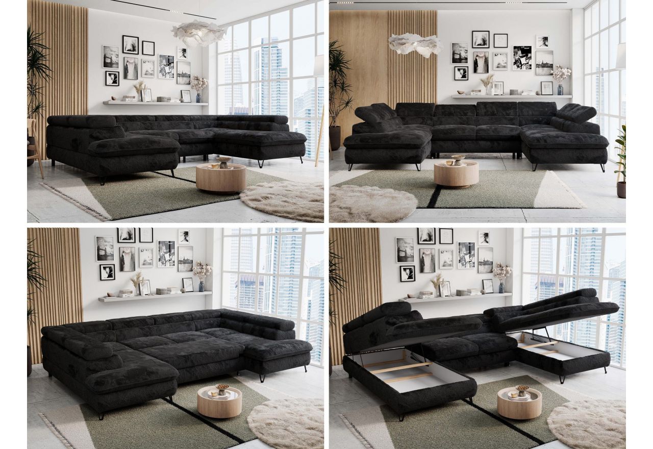 Narożnik PETER U - uniwersalny - czarny, plusz