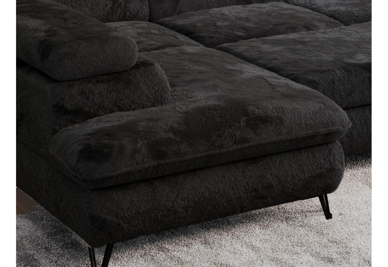 Narożnik PETER U - uniwersalny - czarny, plusz