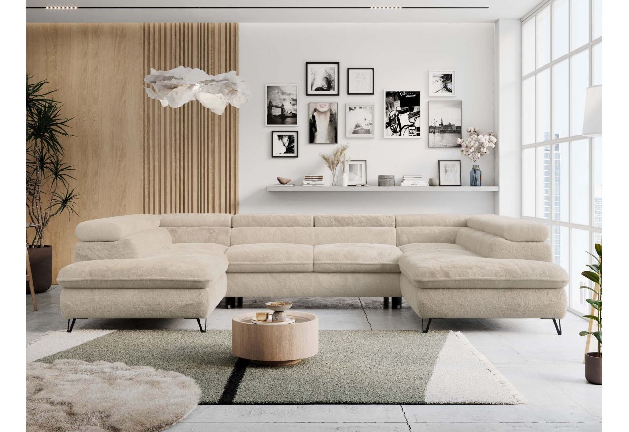 Narożnik PETER U - uniwersalny - kremowy, plusz