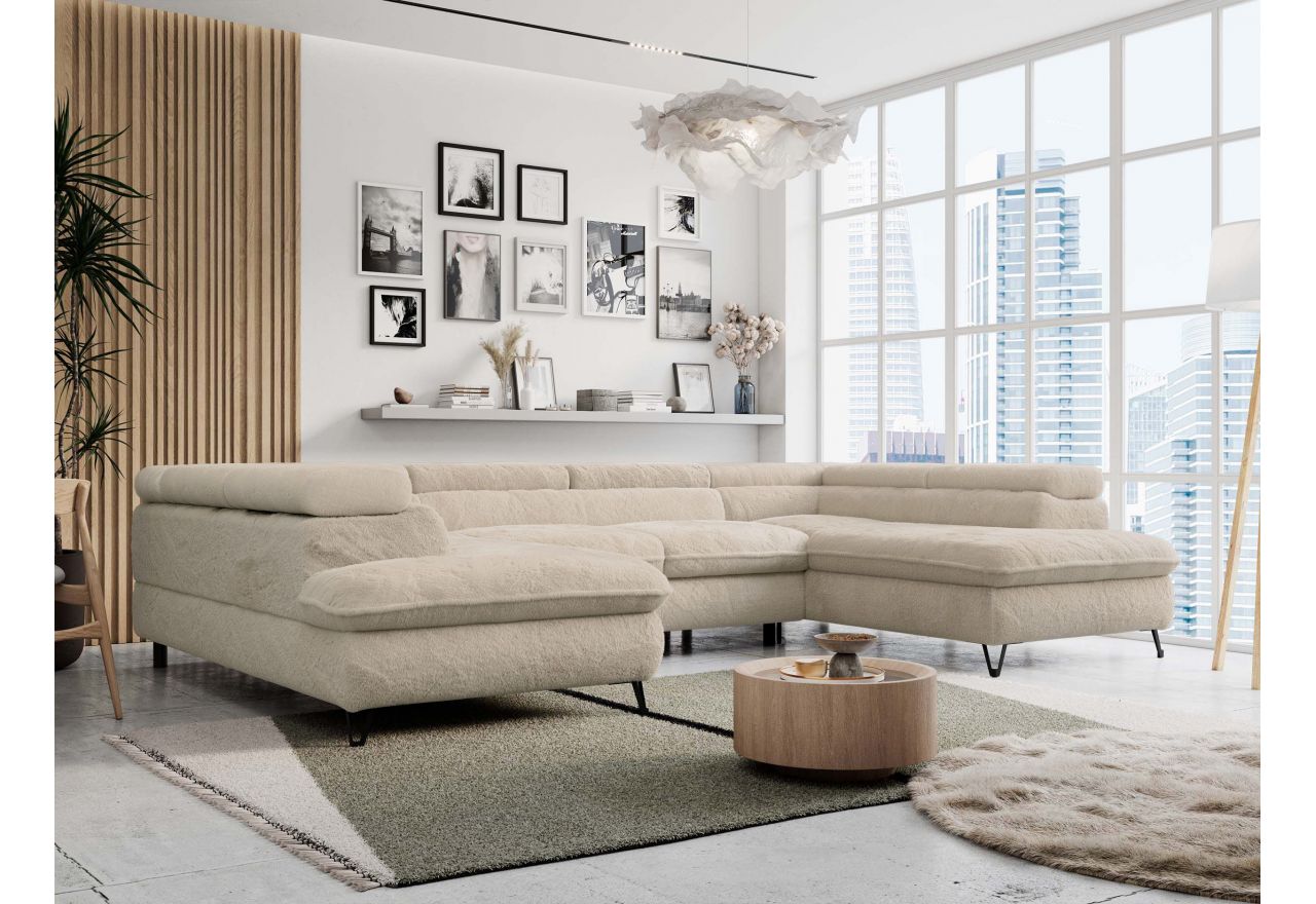 Narożnik PETER U - uniwersalny - kremowy, plusz