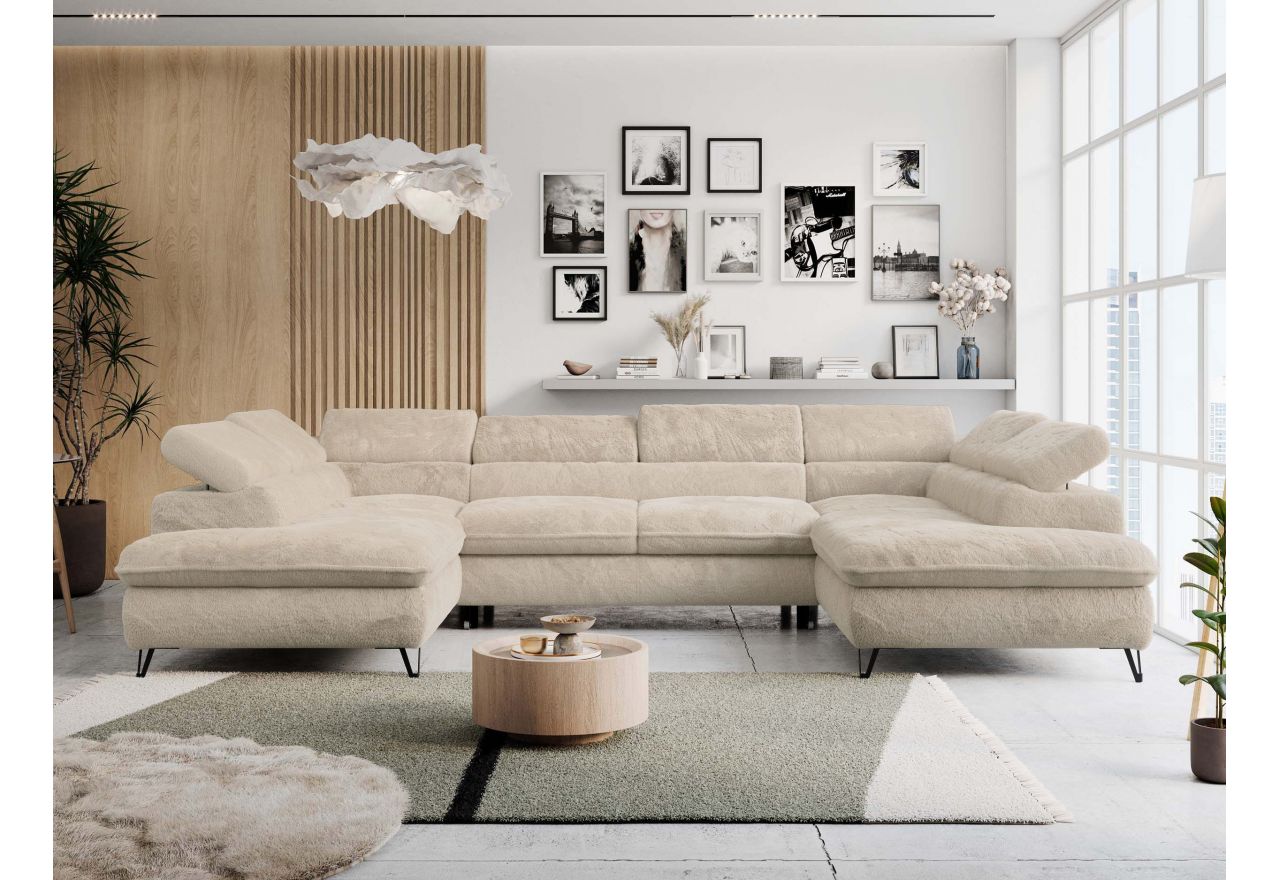 Narożnik PETER U - uniwersalny - kremowy, plusz