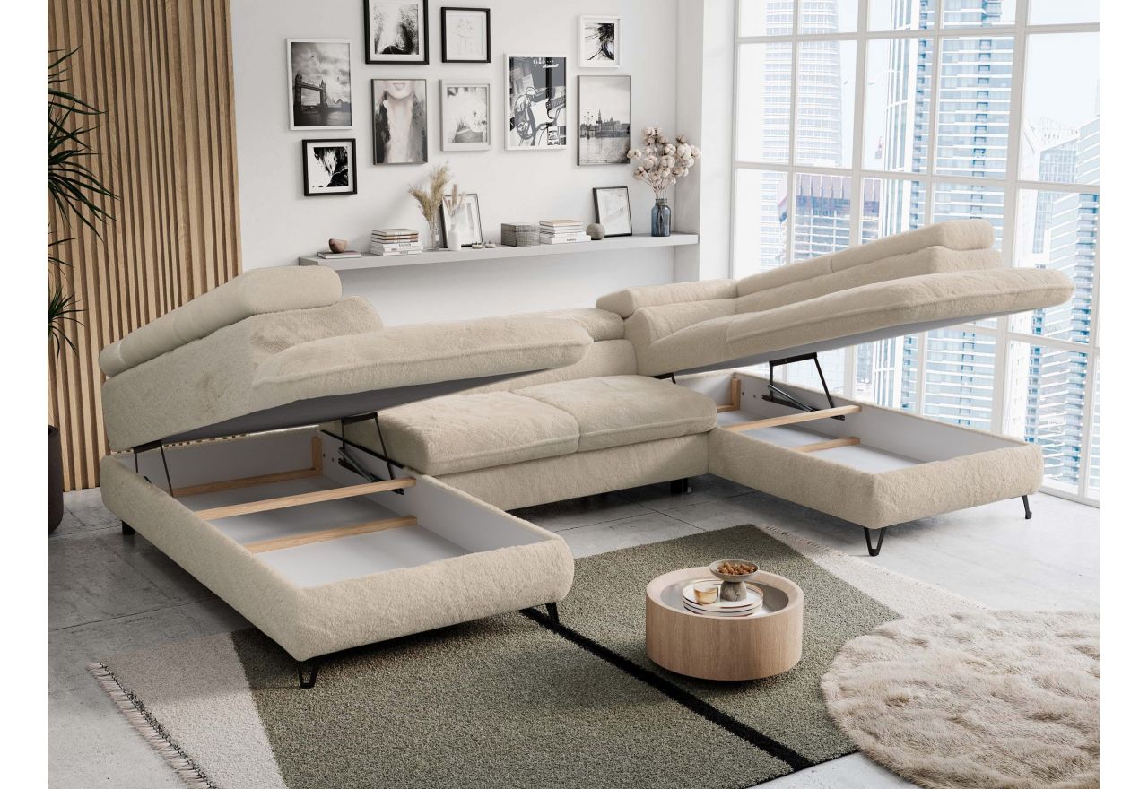 Narożnik PETER U - uniwersalny - kremowy, plusz