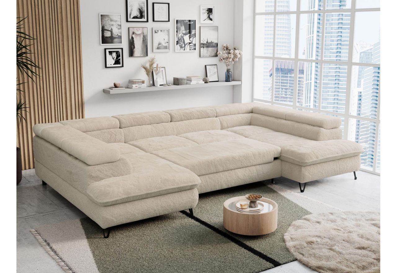 Narożnik PETER U - uniwersalny - kremowy, plusz