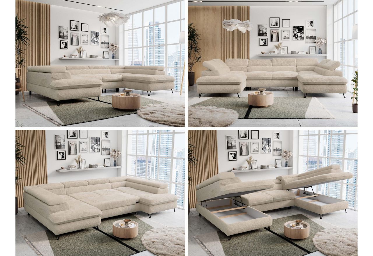 Narożnik PETER U - uniwersalny - kremowy, plusz