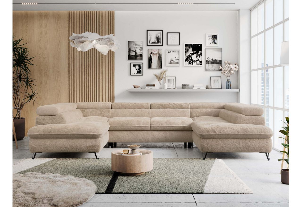 Narożnik PETER U - uniwersalny - beżowy, plusz