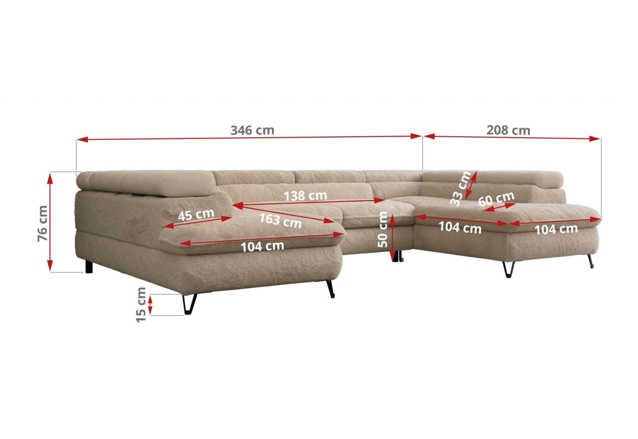 Narożnik PETER U - uniwersalny - beżowy, plusz