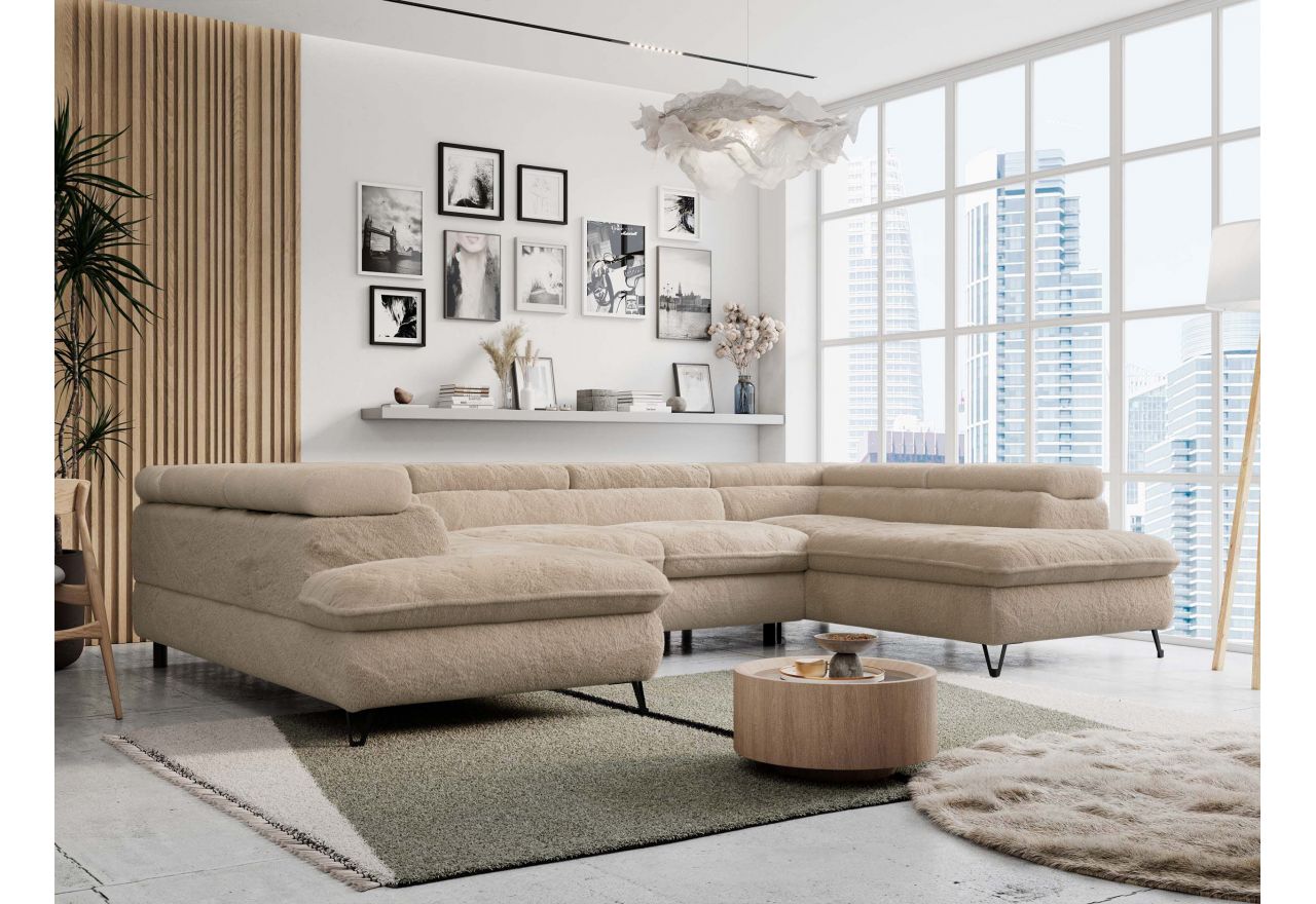 Narożnik PETER U - uniwersalny - beżowy, plusz