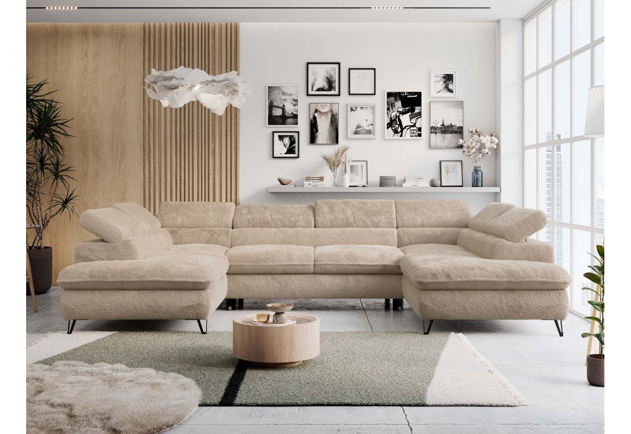 Narożnik PETER U - uniwersalny - beżowy, plusz