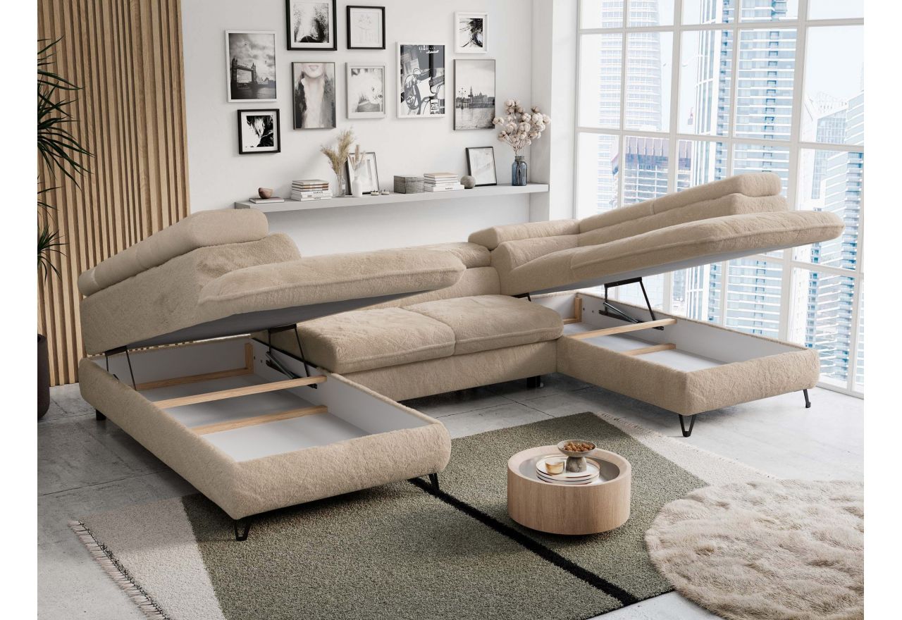 Narożnik PETER U - uniwersalny - beżowy, plusz