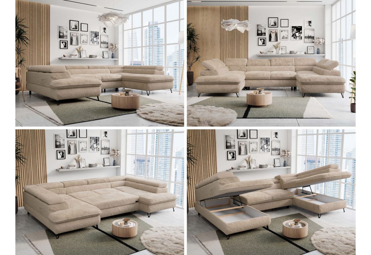 Narożnik PETER U - uniwersalny - beżowy, plusz