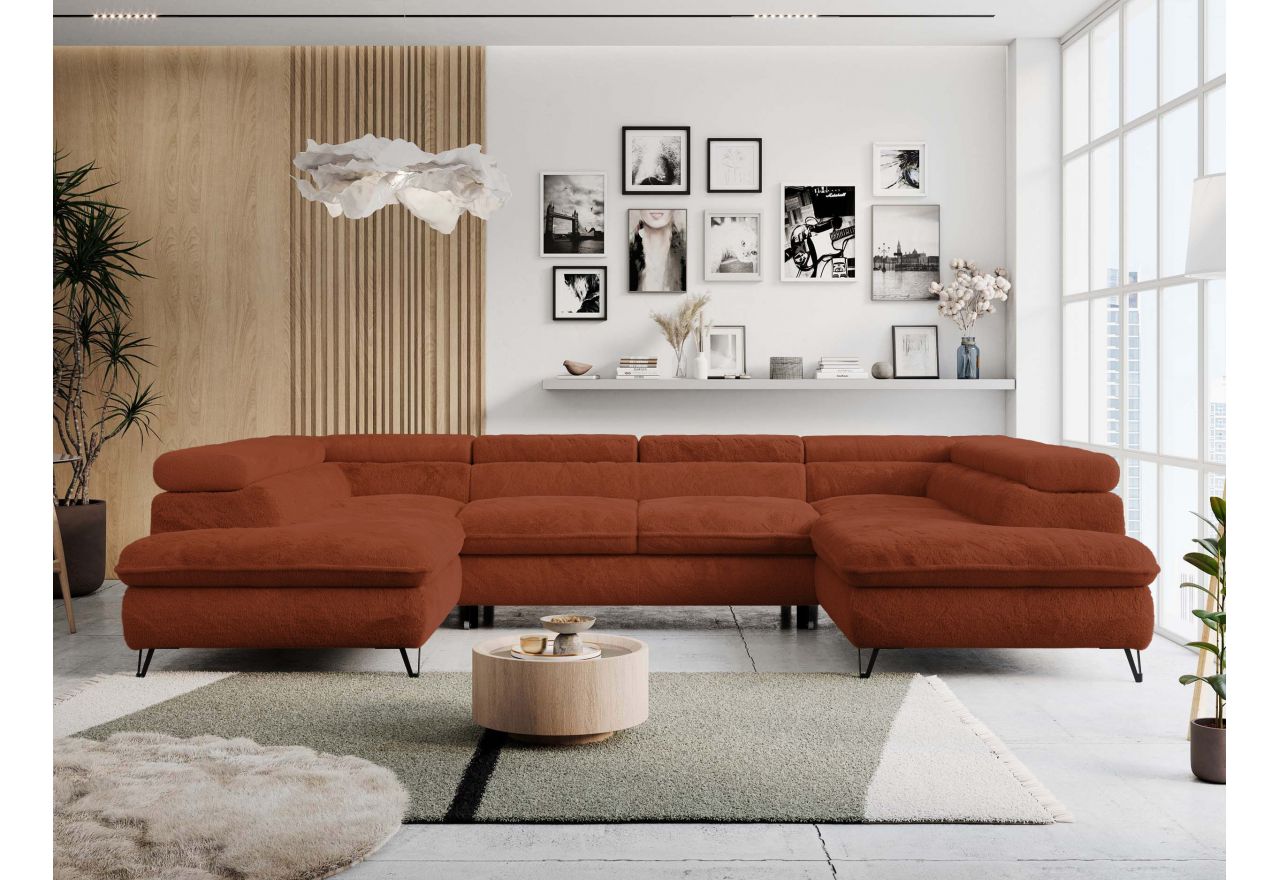 Narożnik PETER U - uniwersalny - pomarańczowy, plusz