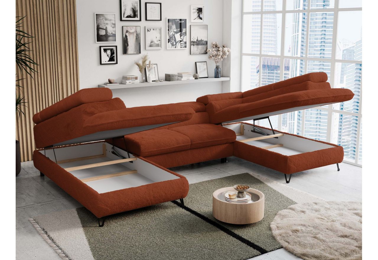 Narożnik PETER U - uniwersalny - pomarańczowy, plusz