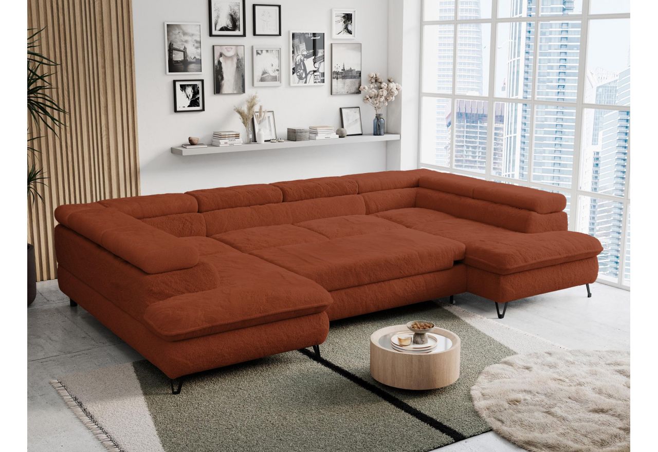 Narożnik PETER U - uniwersalny - pomarańczowy, plusz