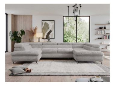 Narożnik - PEDRO U - uniwersalny - jasnoszary, plusz