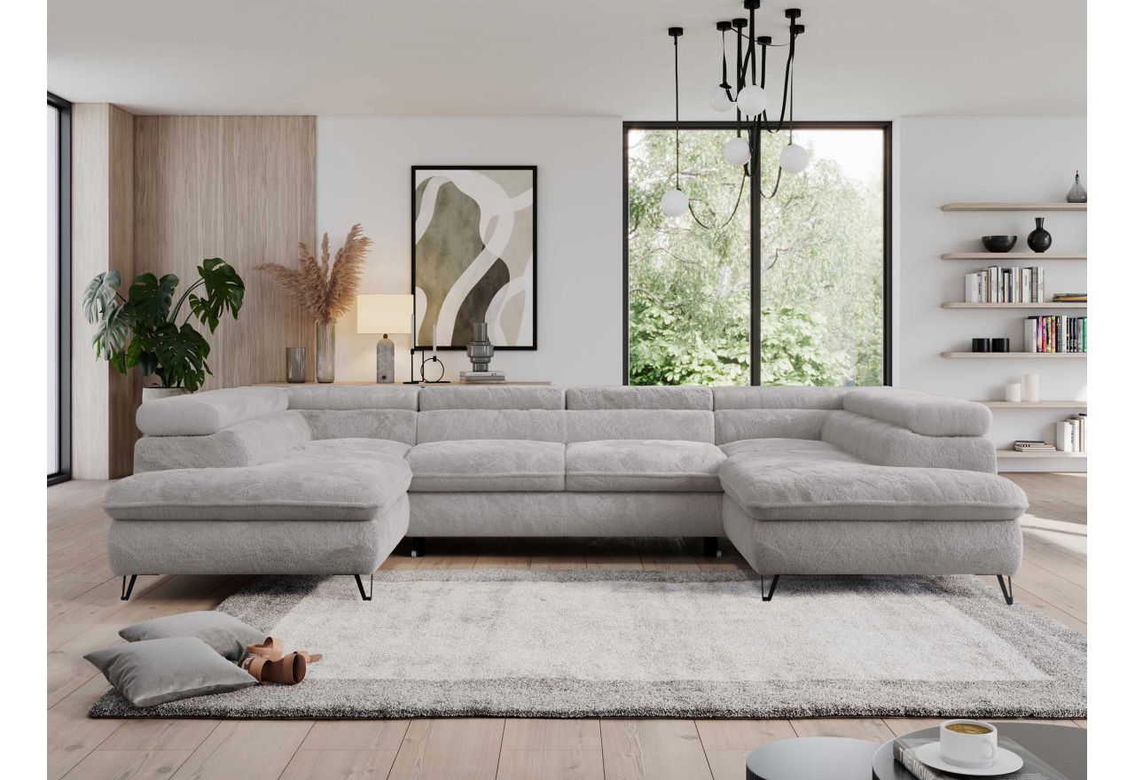 Narożnik - PEDRO U - uniwersalny - jasnoszary, plusz