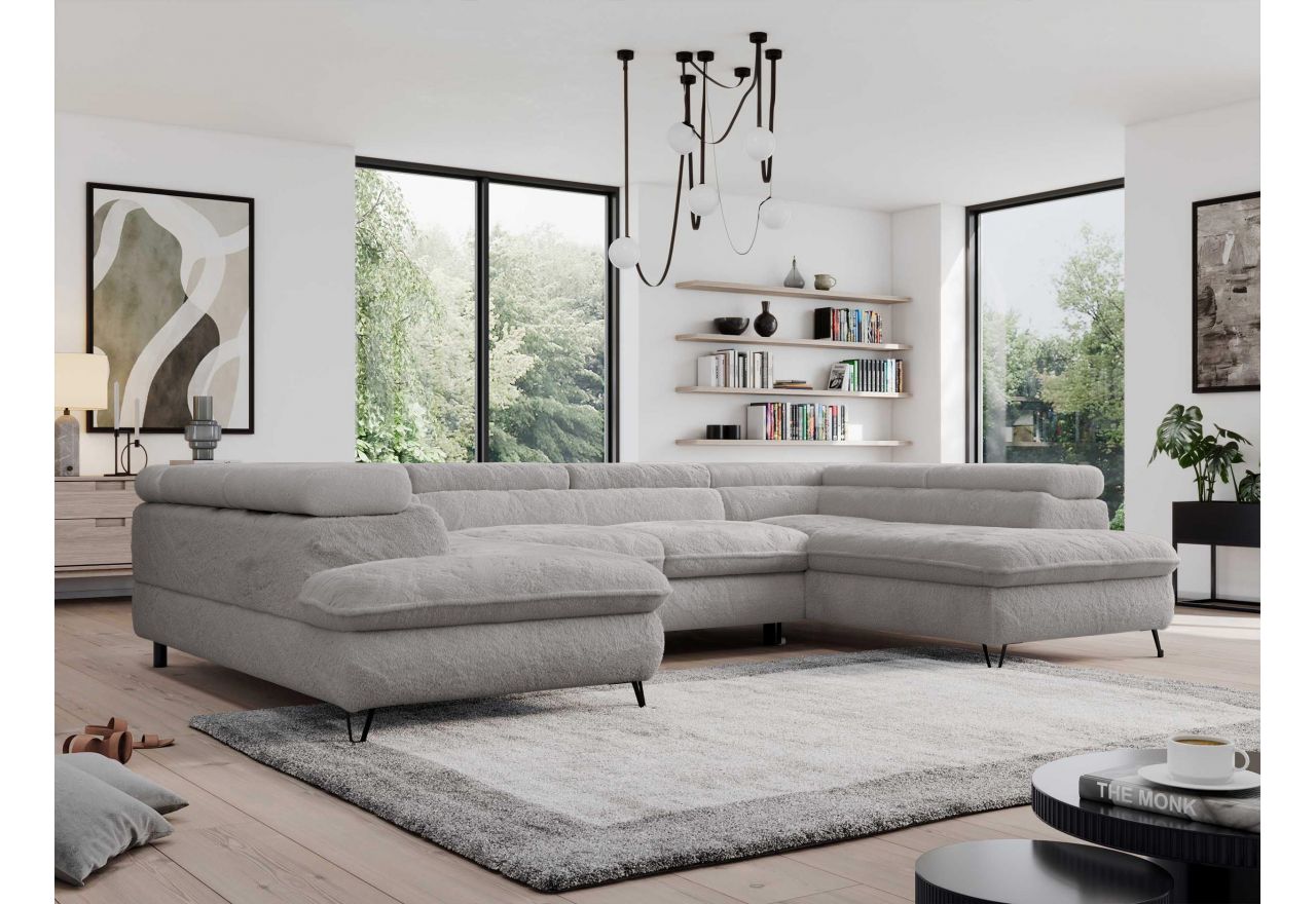 Narożnik - PEDRO U - uniwersalny - jasnoszary, plusz