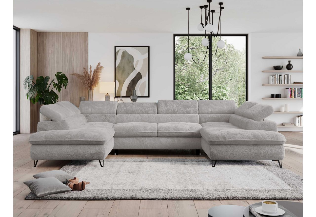 Narożnik - PEDRO U - uniwersalny - jasnoszary, plusz