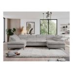 Narożnik - PEDRO U - uniwersalny - jasnoszary, plusz