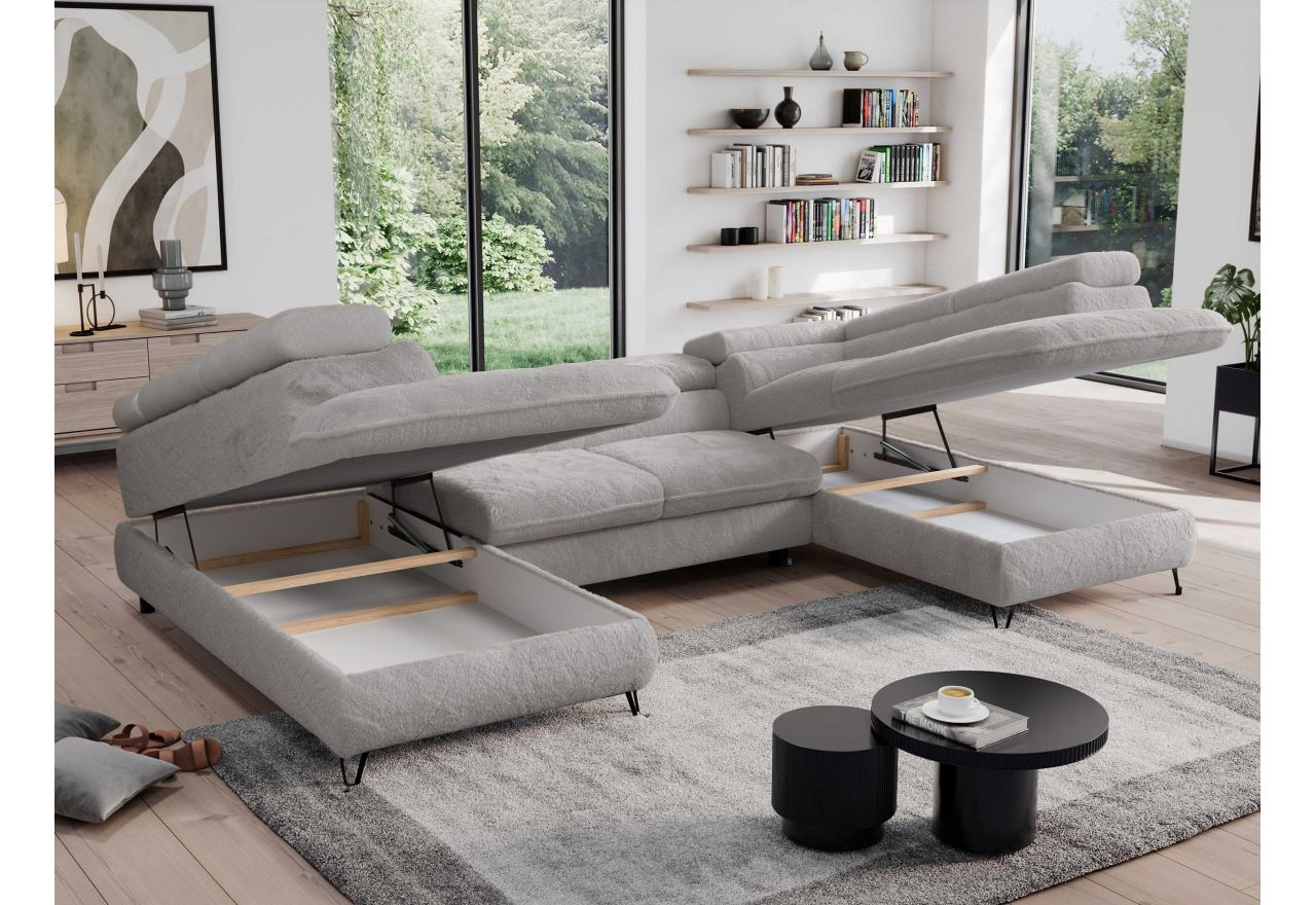 Narożnik - PEDRO U - uniwersalny - jasnoszary, plusz