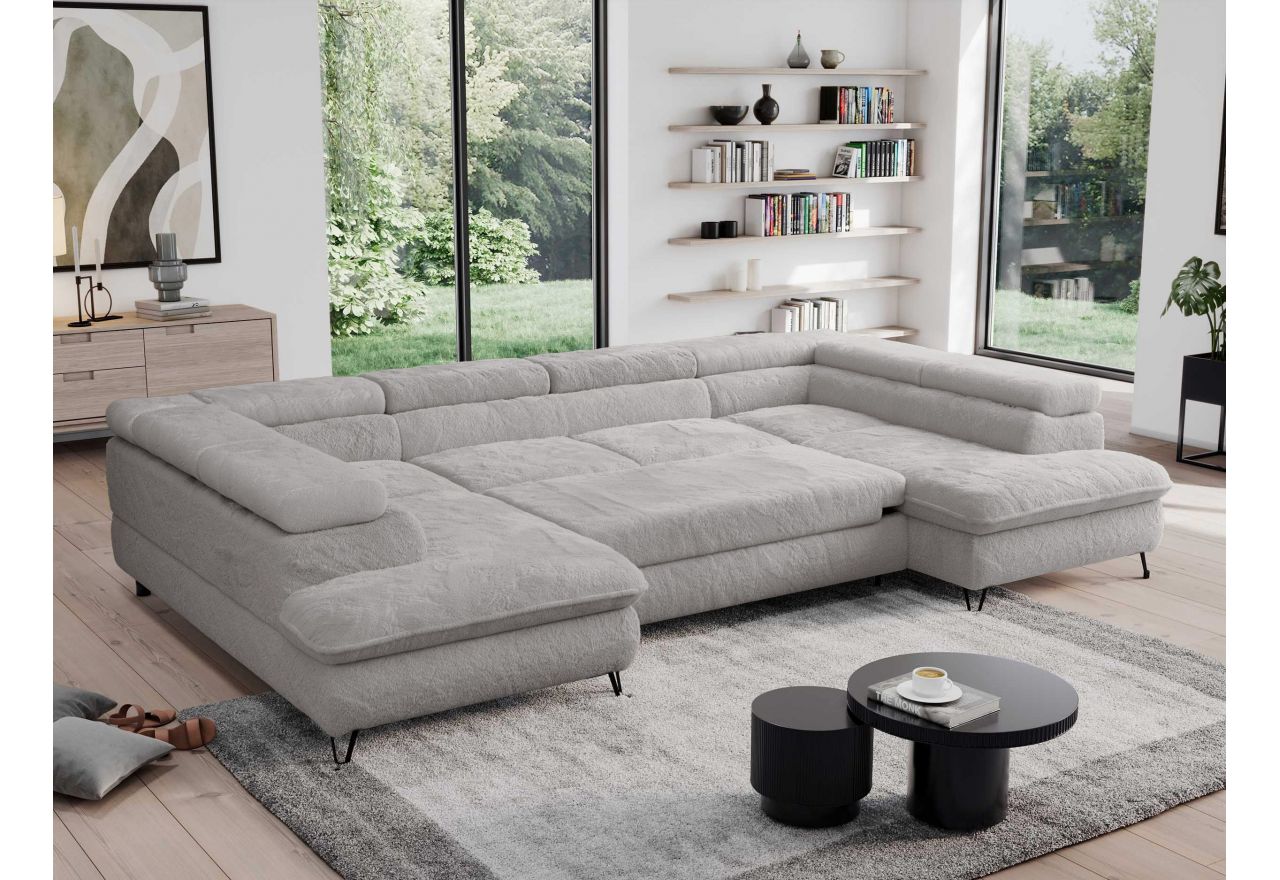 Narożnik - PEDRO U - uniwersalny - jasnoszary, plusz