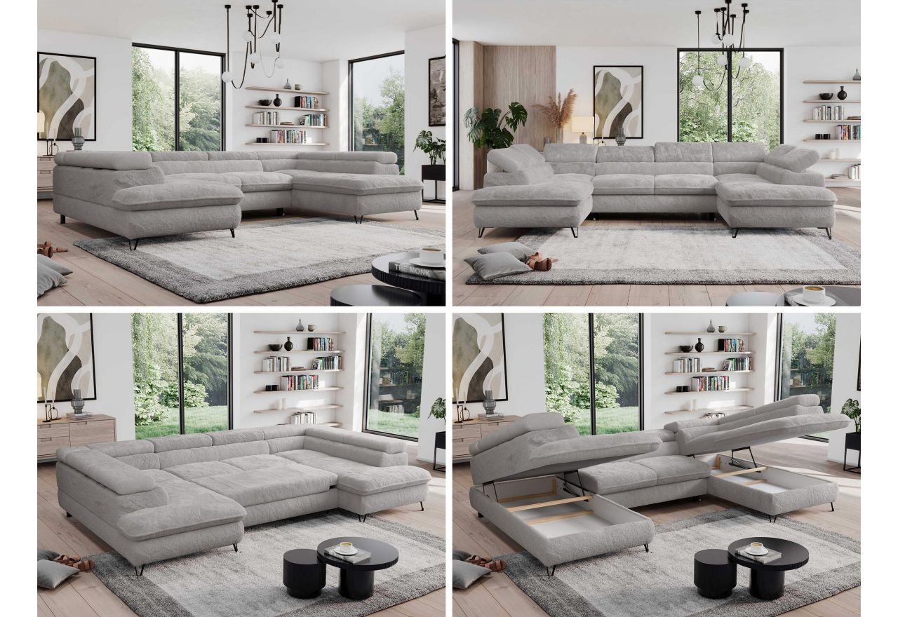 Narożnik - PEDRO U - uniwersalny - jasnoszary, plusz