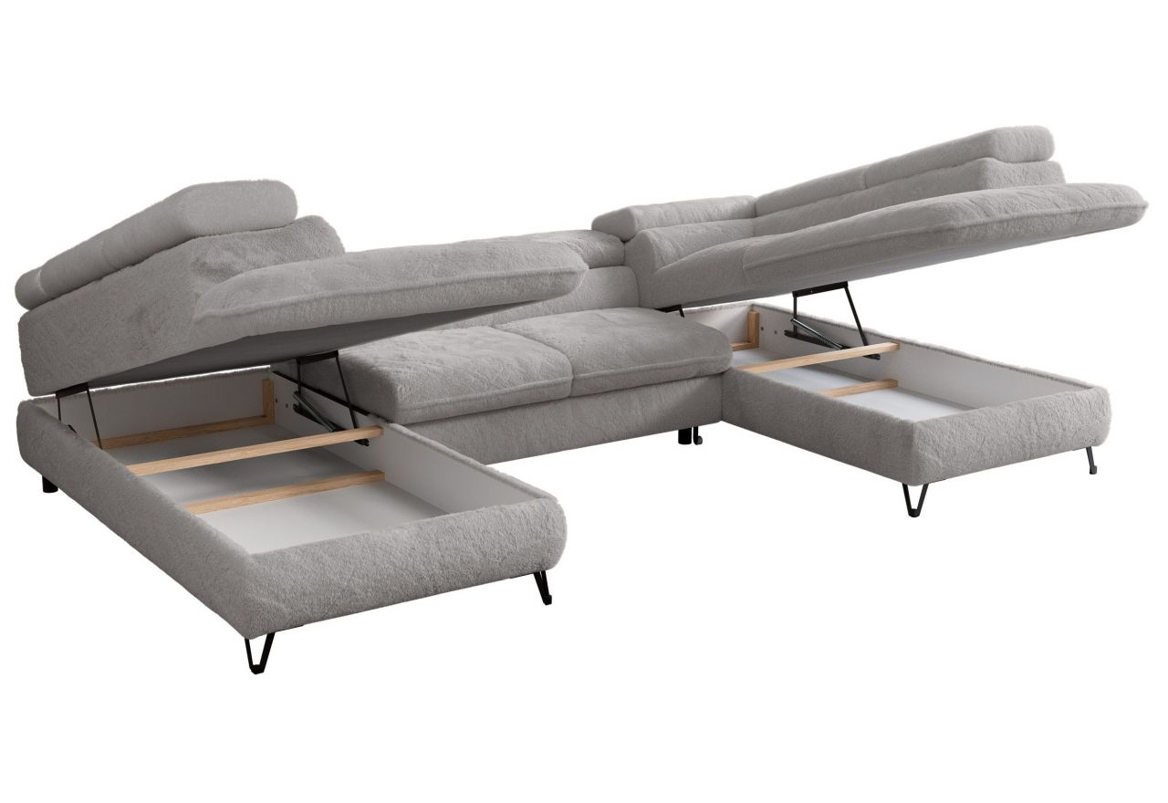 Narożnik - PEDRO U - uniwersalny - jasnoszary, plusz