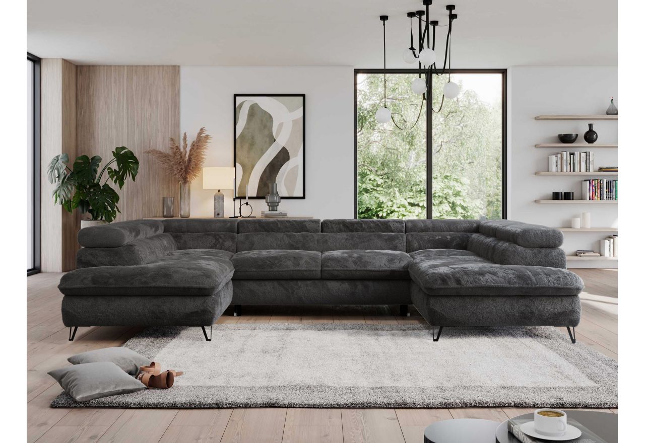 Narożnik - PEDRO U - uniwersalny - ciemnoszary, plusz