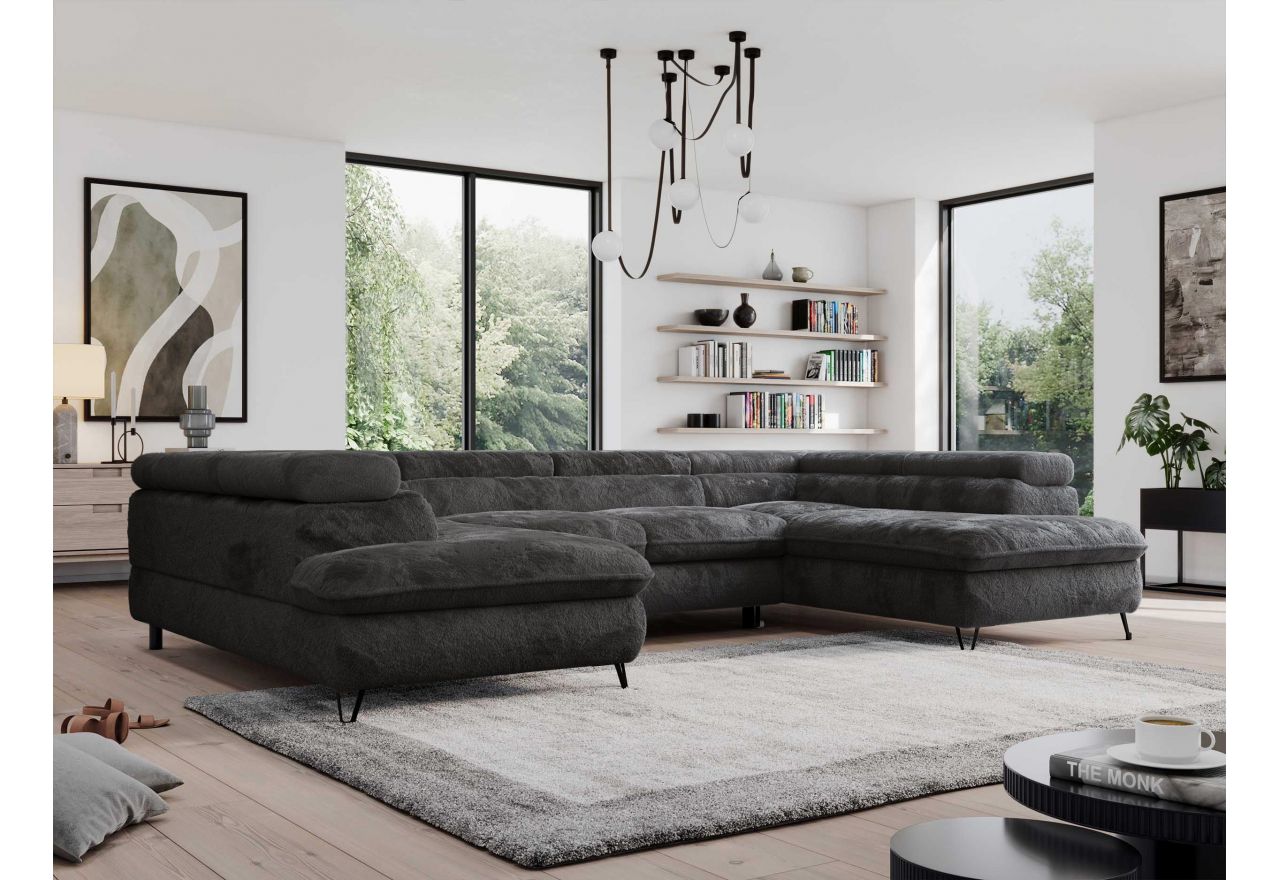 Narożnik - PEDRO U - uniwersalny - ciemnoszary, plusz