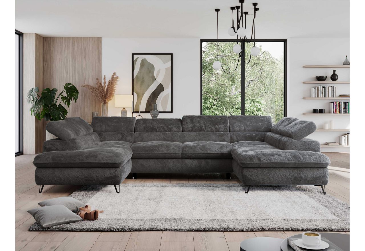 Narożnik - PEDRO U - uniwersalny - ciemnoszary, plusz