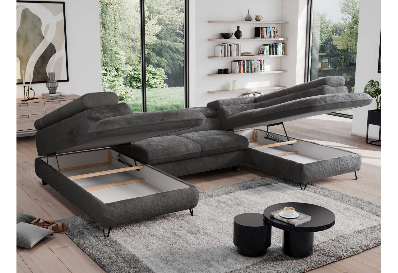 Narożnik - PEDRO U - uniwersalny - ciemnoszary, plusz