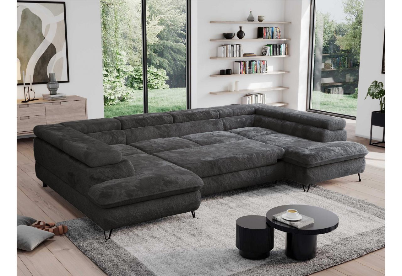 Narożnik - PEDRO U - uniwersalny - ciemnoszary, plusz