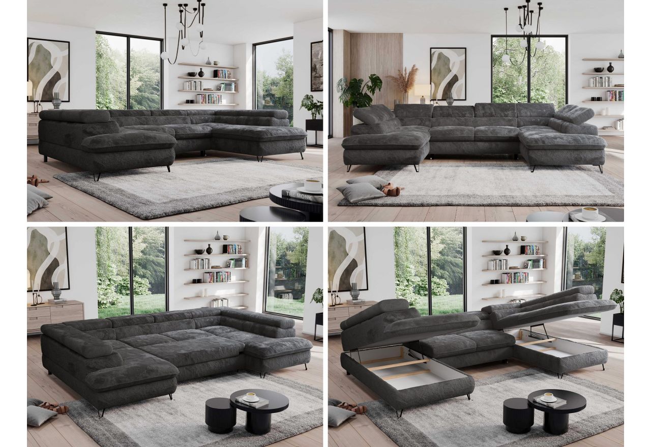 Narożnik - PEDRO U - uniwersalny - ciemnoszary, plusz