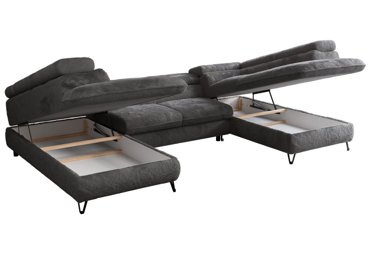 Narożnik - PEDRO U - uniwersalny - ciemnoszary, plusz