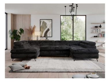 Narożnik - PEDRO U - uniwersalny - czarny, plusz